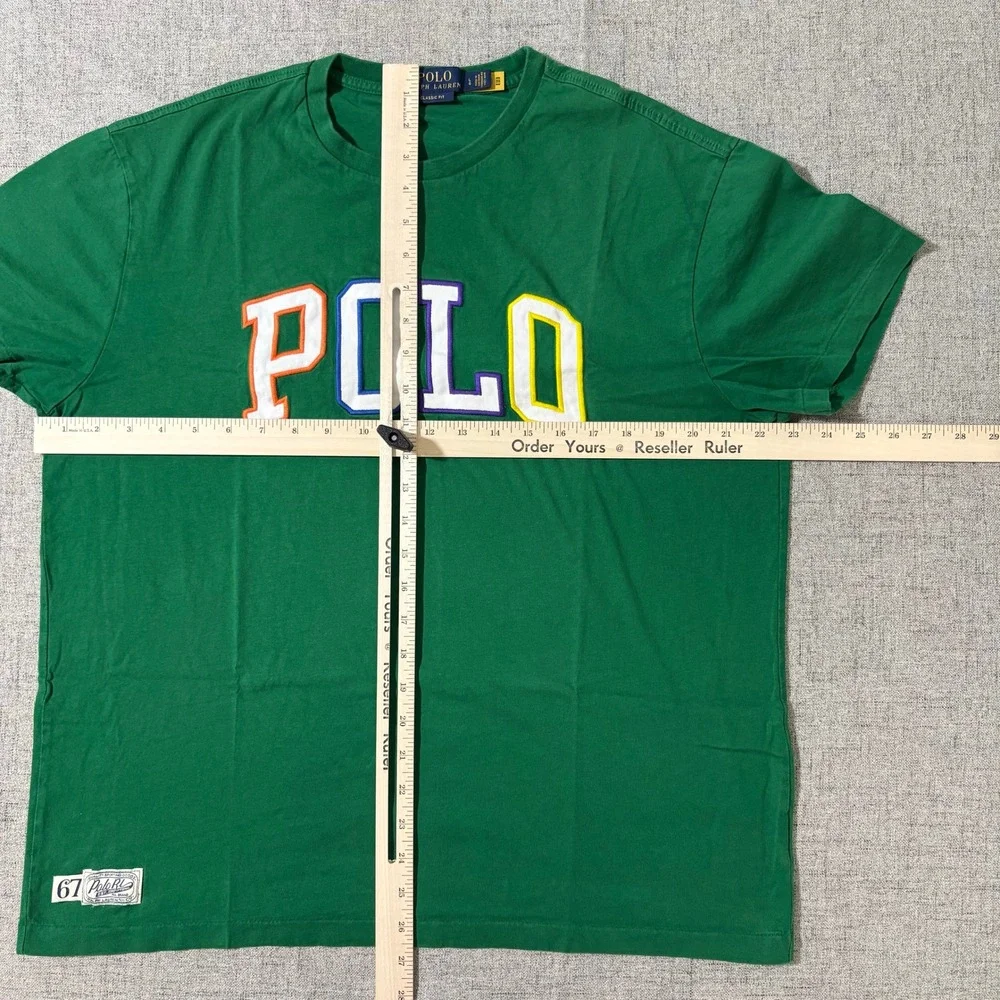 Polo Ralph Lauren Tshirt Men Large Classic Fit Green Graphic Stitched Rainbow